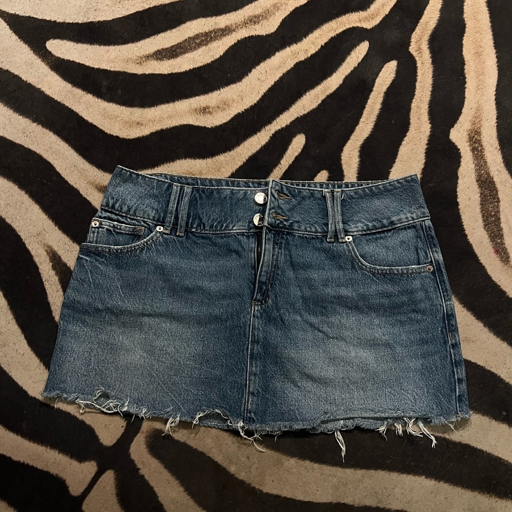Garage Frayed Hem Blue Denim Mini Skirt